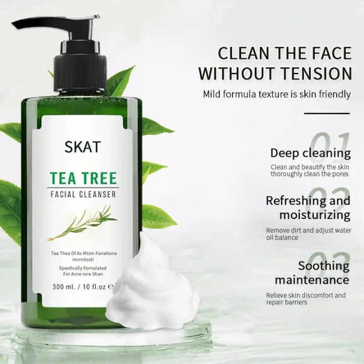 SKAT Tea Tree Facial Cleanser 300ml – Deep Pore Cleansing & Acne Control Face Wash - SAJ