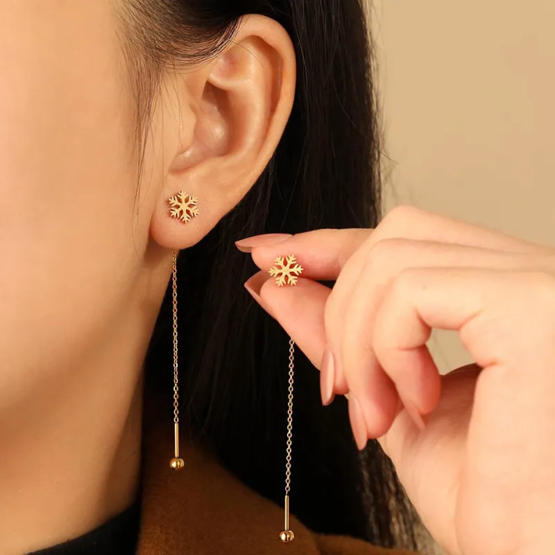 18K Gold Plated Snowflake Long Tassel Earrings - SAJ