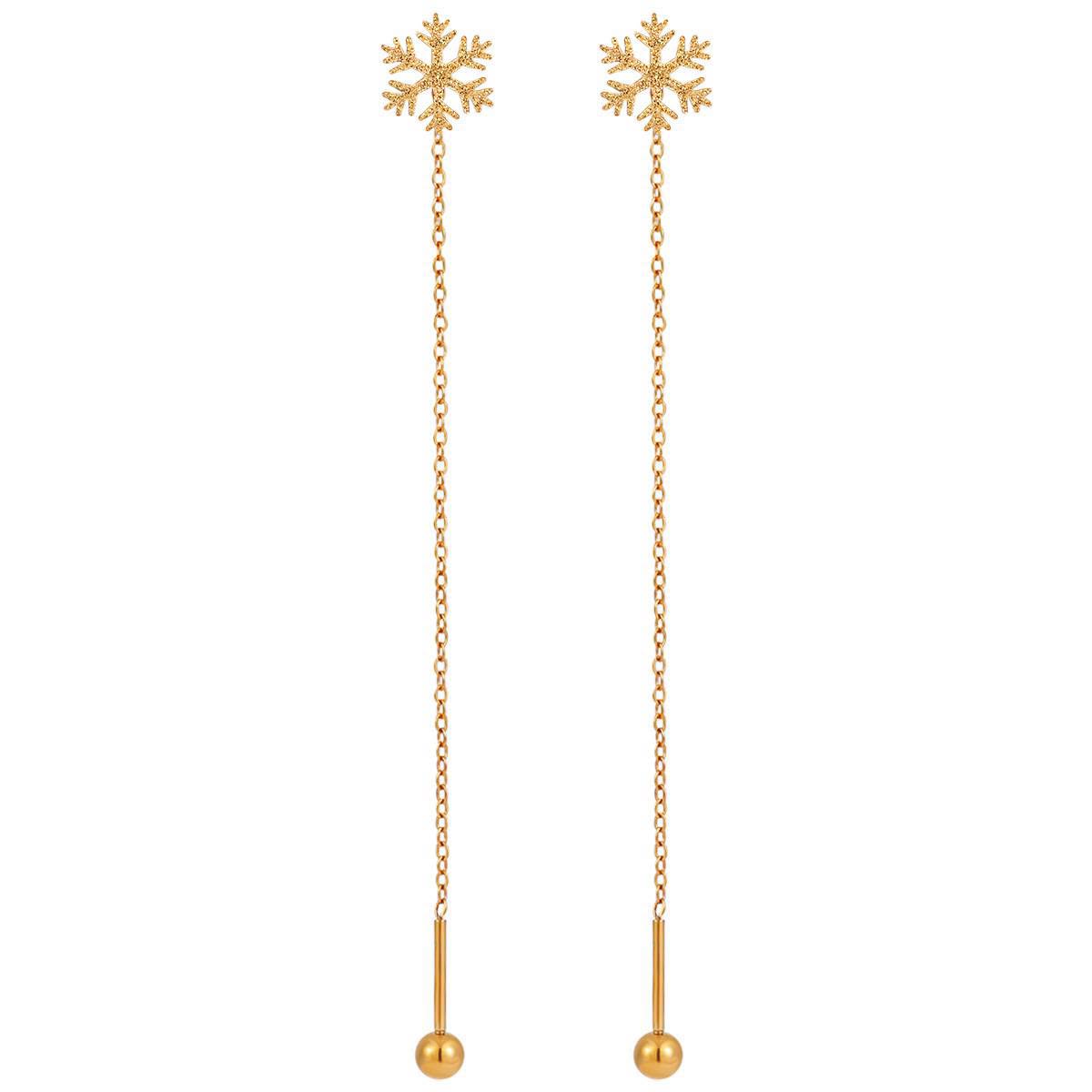 18K Gold Plated Snowflake Long Tassel Earrings - Thumbnail