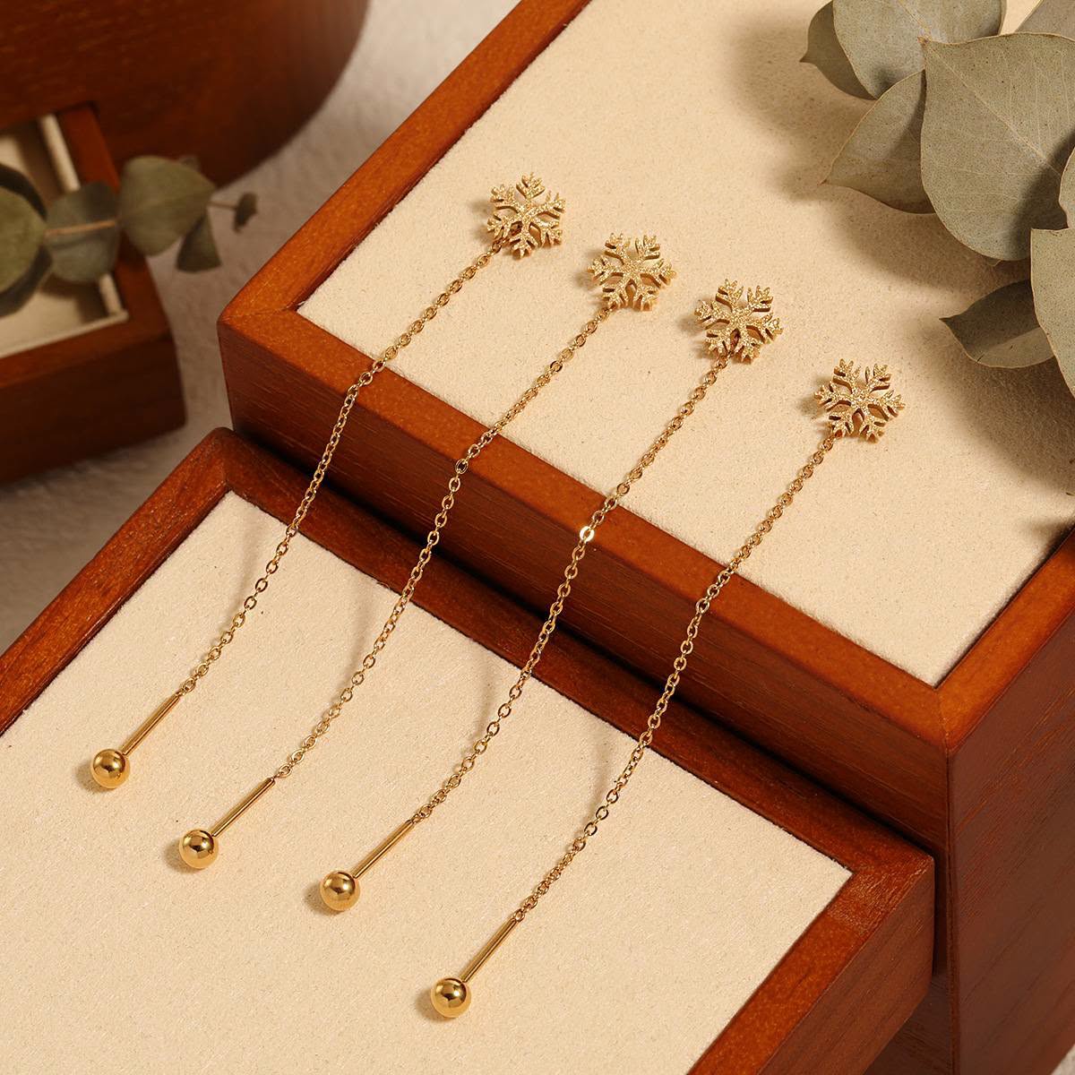 18K Gold Plated Snowflake Long Tassel Earrings - Thumbnail