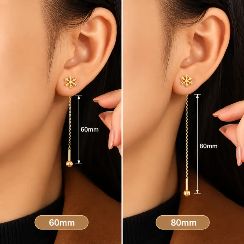 18K Gold Plated Snowflake Long Tassel Earrings - Thumbnail